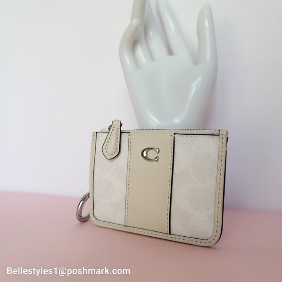 COACH Mini Skinny ID Card Case in Signature Canvas & Leather -White/Chalk color⭐ - Picture 5 of 16